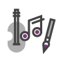 musical note, paintbrush and violin icon